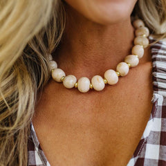 Poppy Chunky Bead Necklace in Off White, styled
