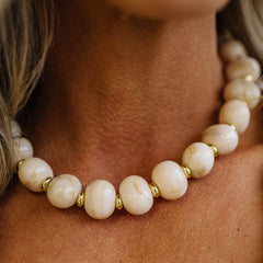 Poppy Chunky Bead Necklace in Off White, worn
