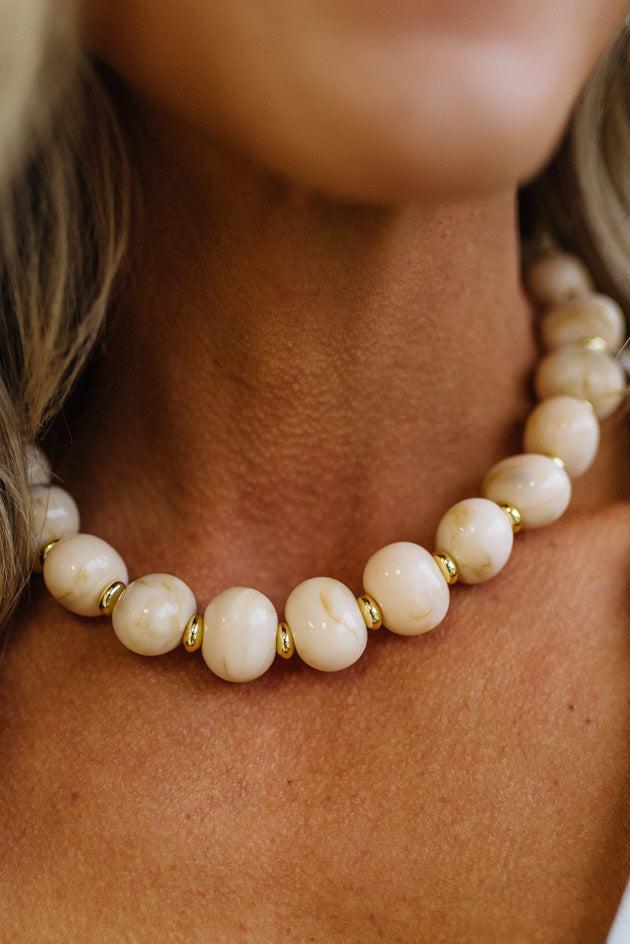 Poppy Chunky Bead Necklace in Off White, worn
