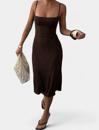 Bodycon fishtail midi dress in coffee brown