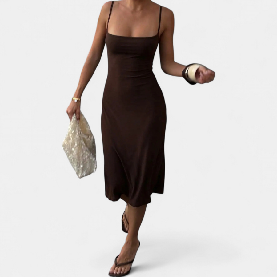 Bodycon fishtail midi dress in coffee brown
