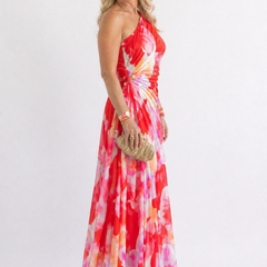 Celeste Vibrant Tropical Evening Dress with One-Shoulder Neckline