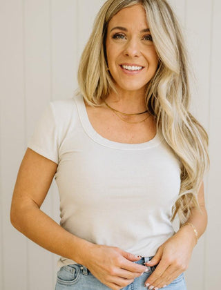 Etta scoop neck ribbed tee in natural