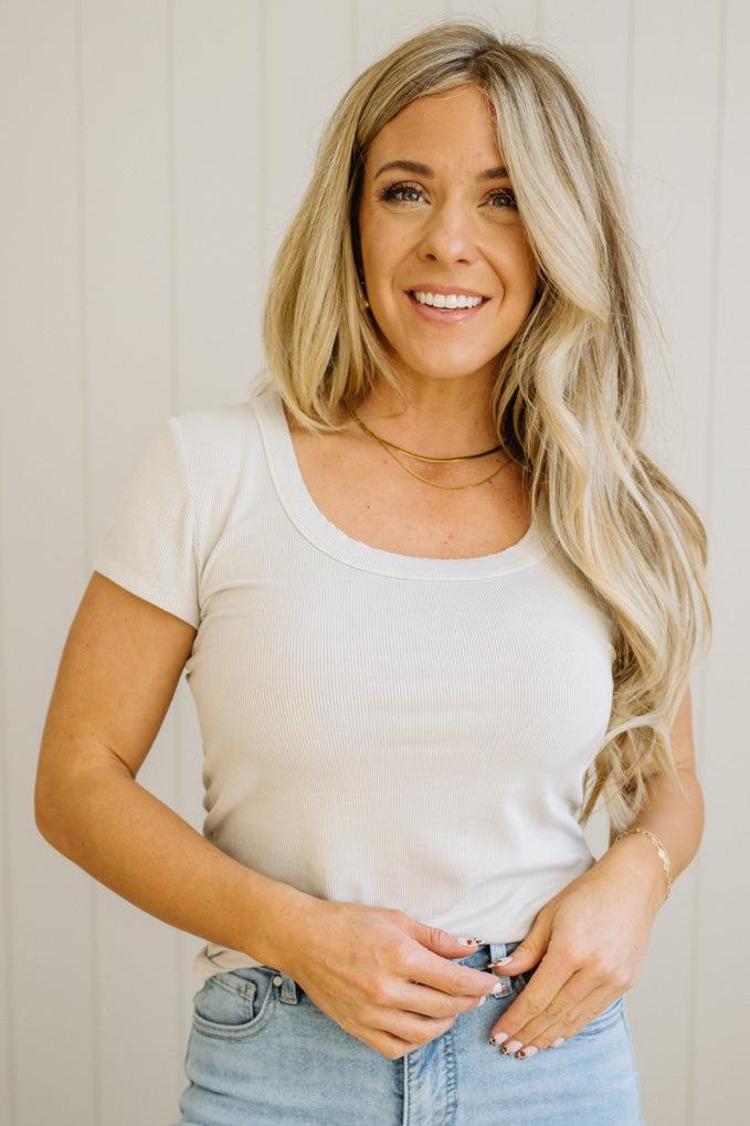 Etta scoop neck ribbed tee in natural