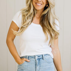 Etta scoop neck ribbed tee in off white