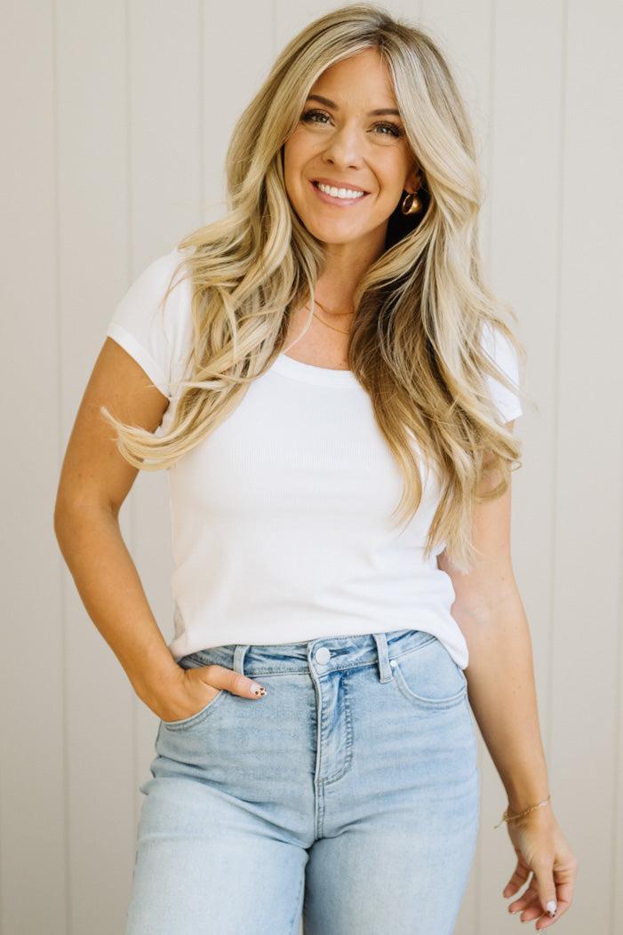 Etta scoop neck ribbed tee in off white