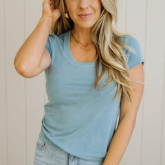 Etta scoop neck ribbed tee in teal