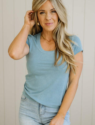Etta scoop neck ribbed tee in teal