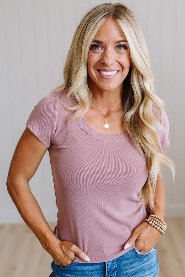 Etta scoop neck ribbed tee in terracotta