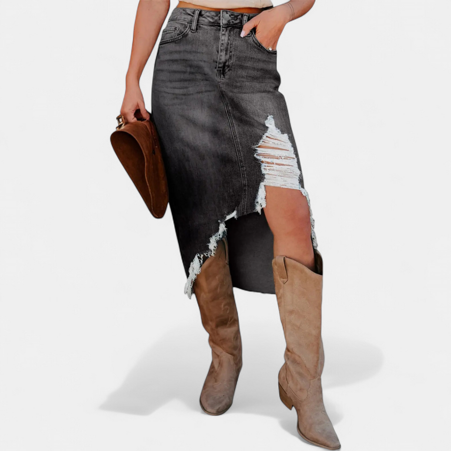 Blake high waist denim maxi skirt in dark grey