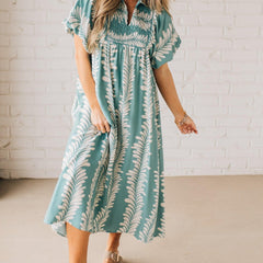 Odette printed smocked midi dress in dust mint
