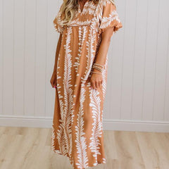 Odette printed smocked midi dress in clay