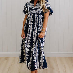 Odette printed smocked midi dress in navy