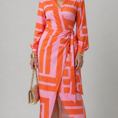 Elvina Printed Wrap Dress with Collared Neckline