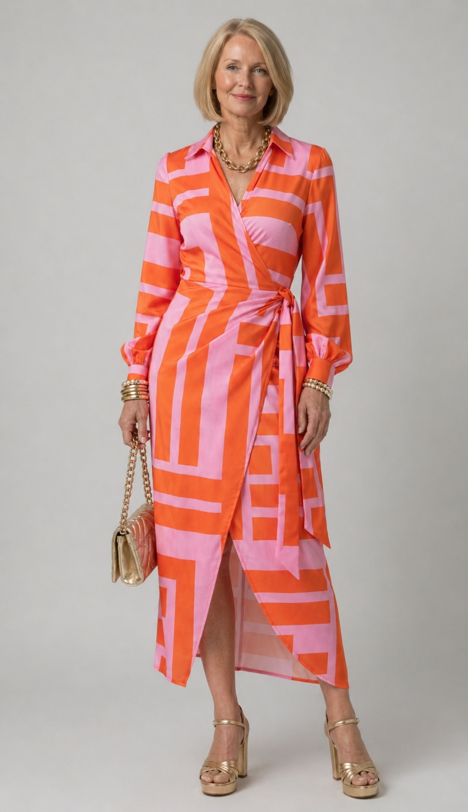 Elvina Printed Wrap Dress with Collared Neckline