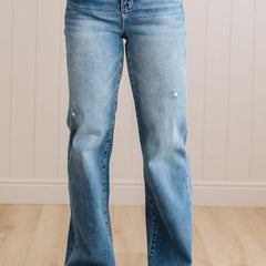 Eleanor High Rise Frayed Hem Jeans in Medium Wash, side view