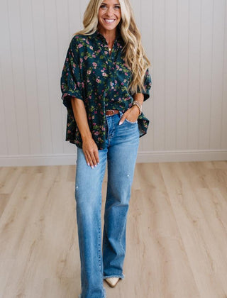 Elyse floral oversized buttoned top