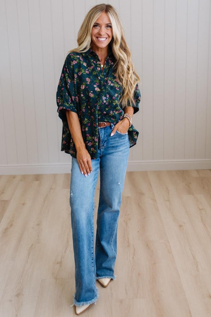 Elyse floral oversized buttoned top