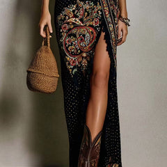 Ava Bohemian Printed Dress | Deep V-Neck Maxi Dress with High Slit