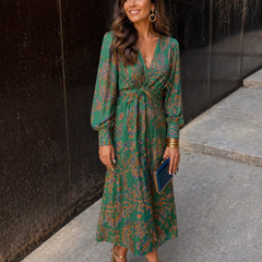Dineke Floral Print Dress with Twist Front and Long Sleeves