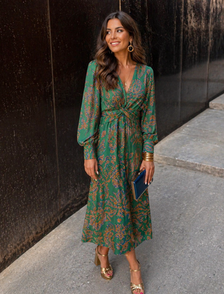 Dineke Floral Print Dress with Twist Front and Long Sleeves