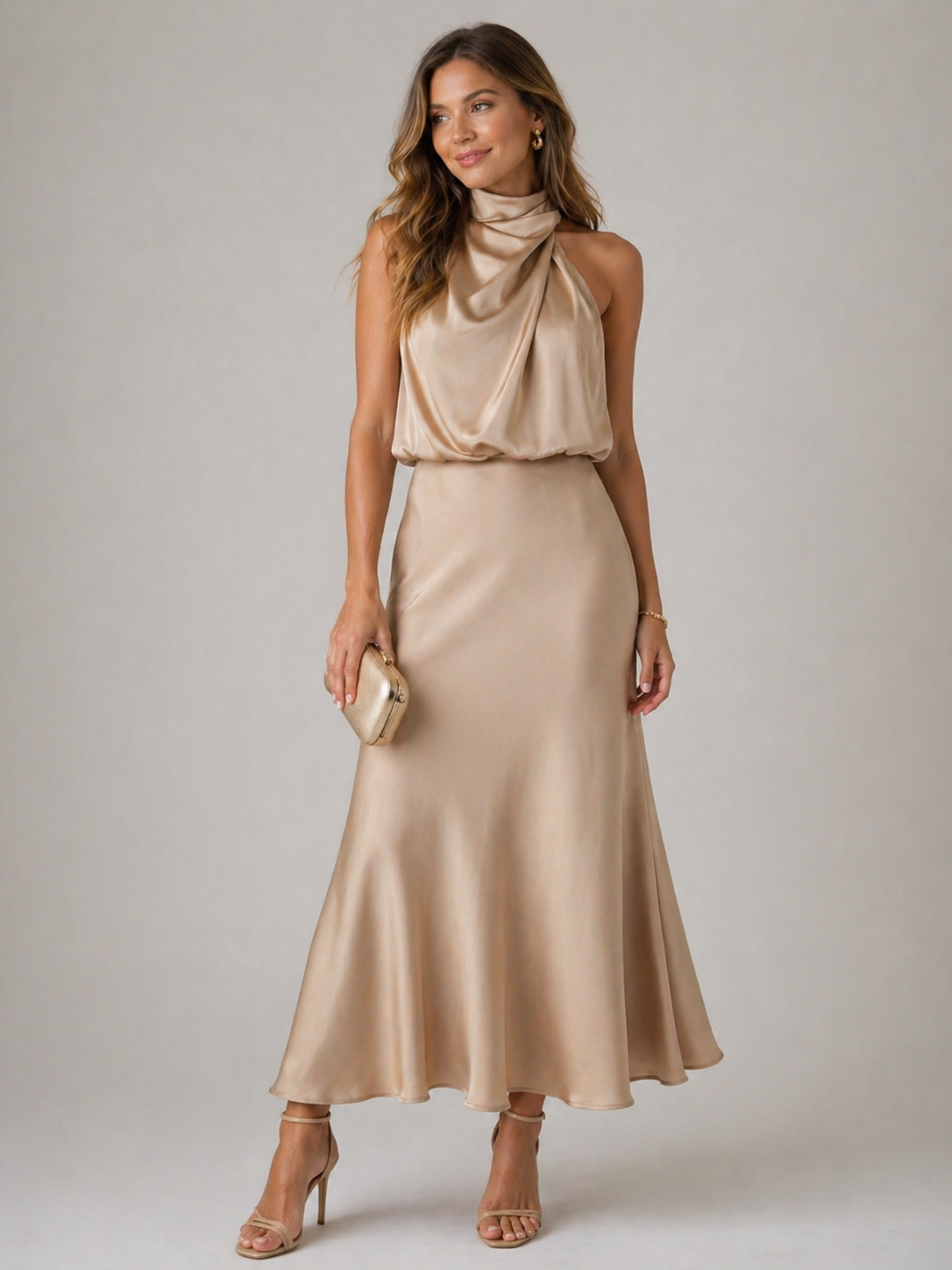 Estella Draped Dress with High Neckline