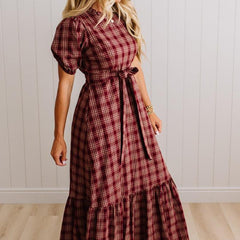 Foster plaid maxi dress Cherry Wood, back