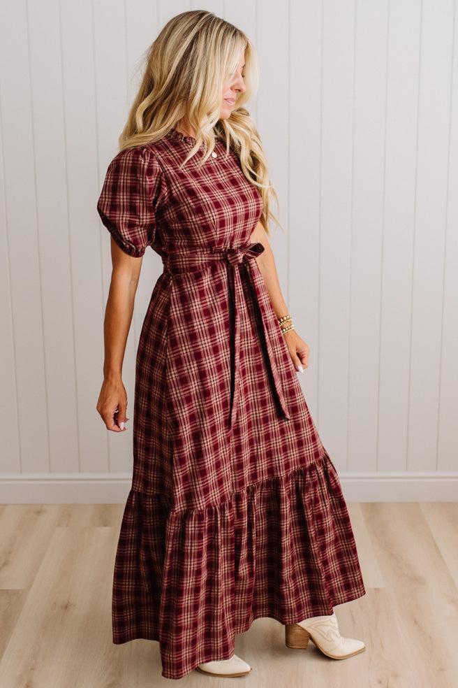 Foster plaid maxi dress Cherry Wood, back
