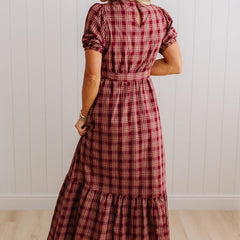 Foster plaid maxi dress Cherry Wood, side