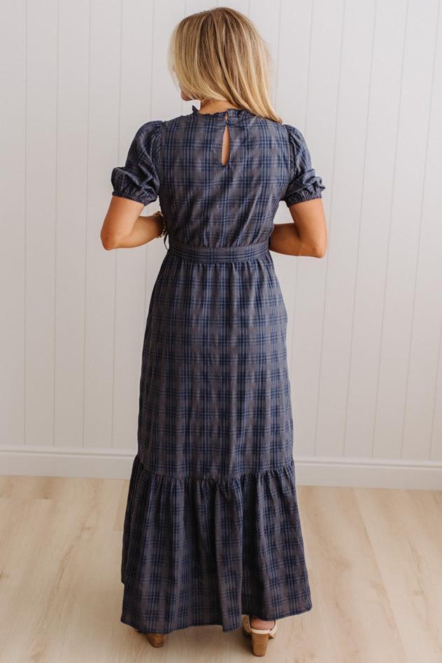 Foster plaid maxi dress Navy Storm, side