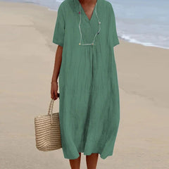 Relaxed V neck midi dress in green