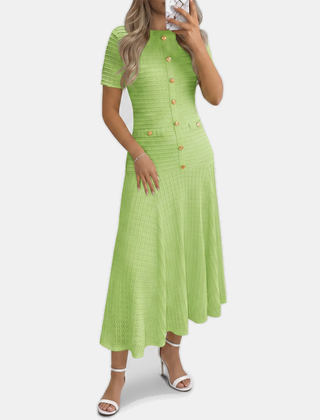 Button front midi dress in green