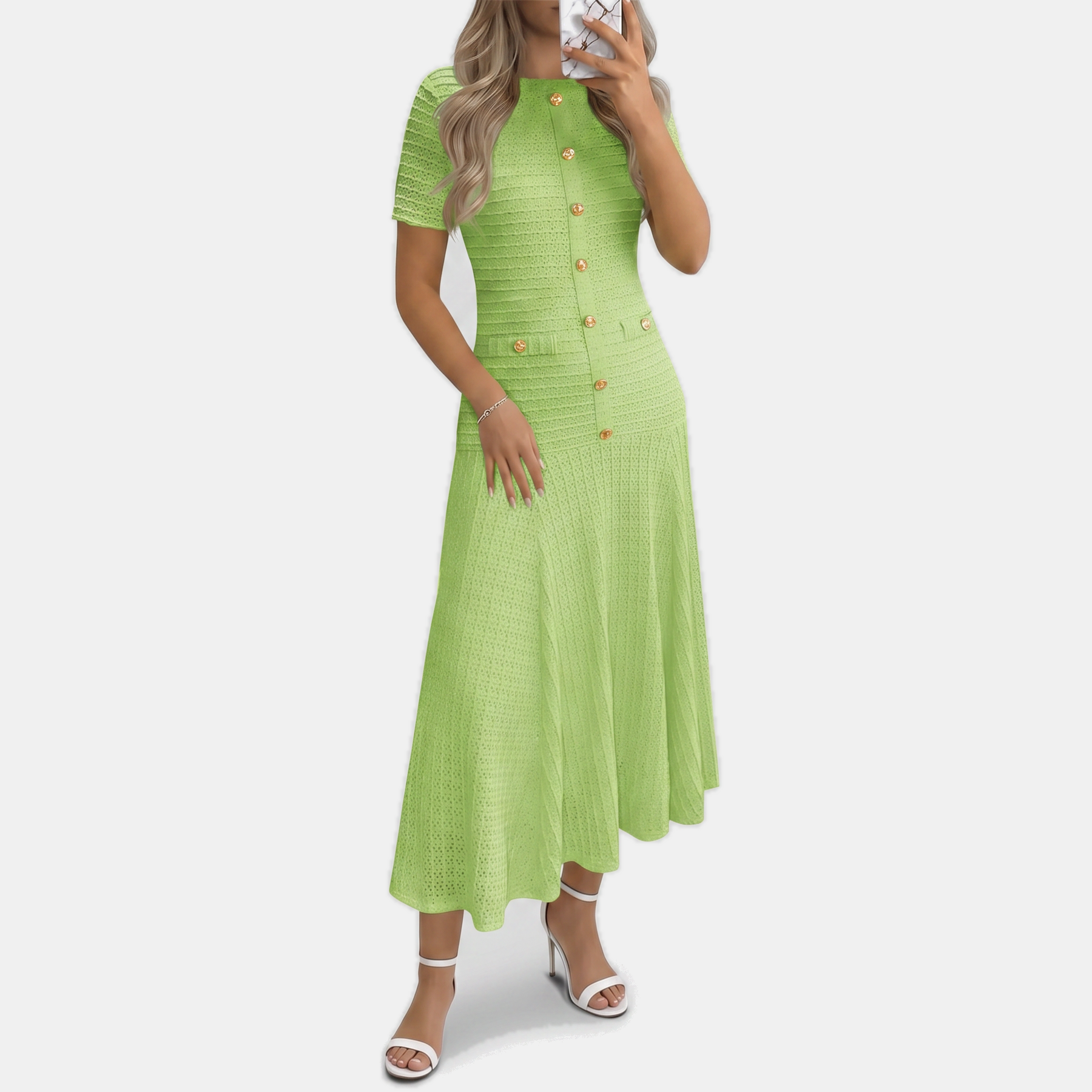 Button front midi dress in green