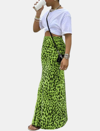 Isla high waist mesh overlay maxi skirt in green