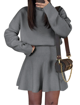 Grey long sleeve dress with flared skirt