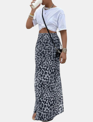 Isla high waist mesh overlay maxi skirt in grey
