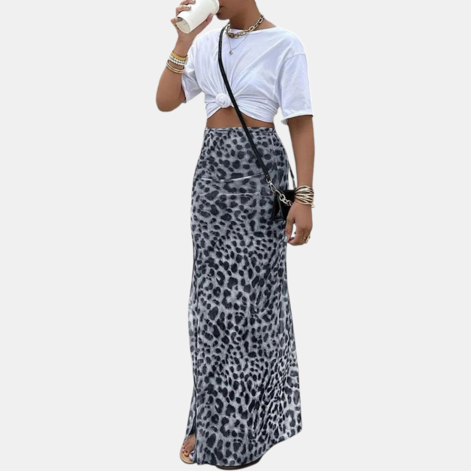Isla high waist mesh overlay maxi skirt in grey