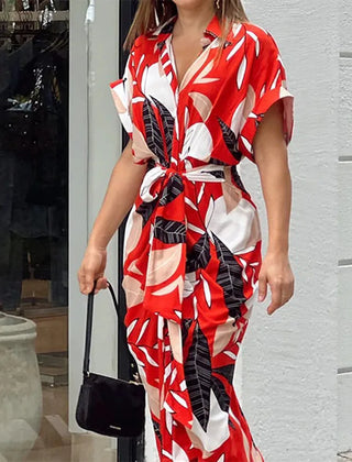 Tahlia Elegant Casual Dress, Flowy V-Neck Tie-Waist Midi Dress
