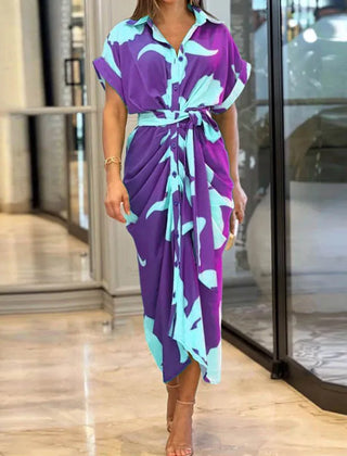 Tahlia Elegant Casual Dress, Flowy V-Neck Tie-Waist Midi Dress
