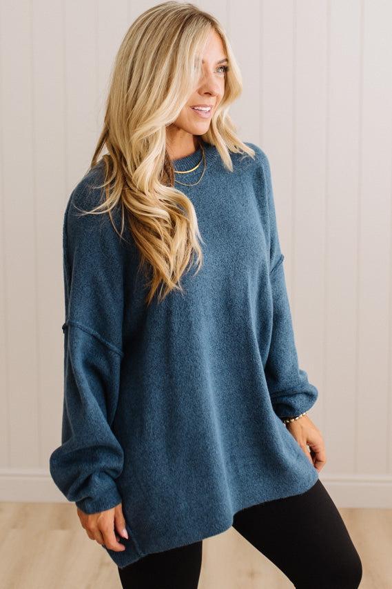 Jada oversized melange sweater in Dusty Blue