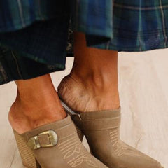 Janey Western Heeled Mules in Dark Taupe