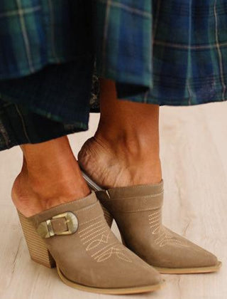 Janey Western Heeled Mules in Dark Taupe