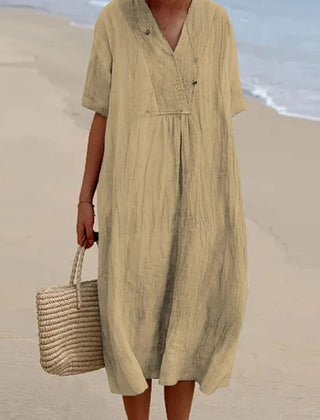 Relaxed V neck midi dress in khaki