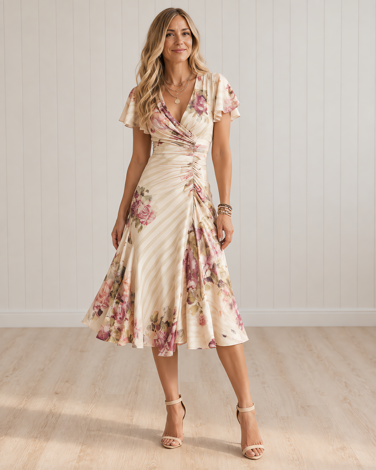 ALBA Elegant Retro Floral Midi Dress