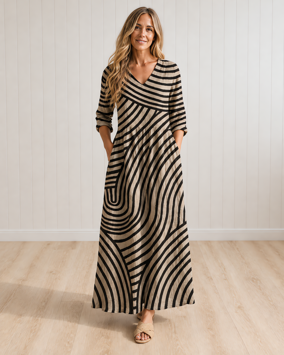 Ayla Vintage Striped Dress with Pockets