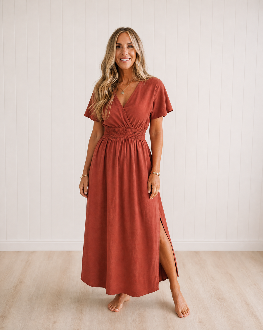 Esme Summer V-Neck Side Slit Maxi Dress