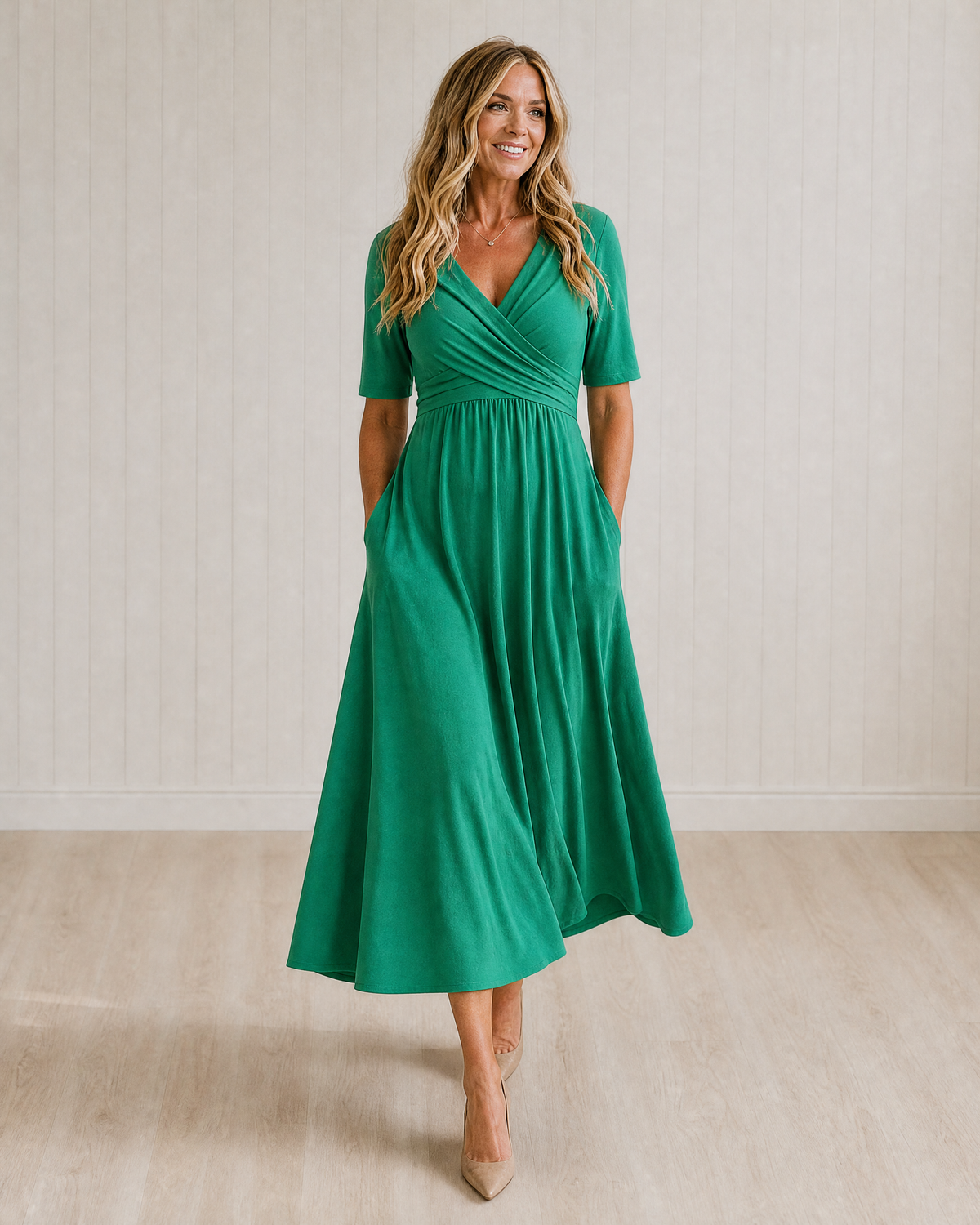 Evelina Wrap V-Neck Cocktail Maxi Dress