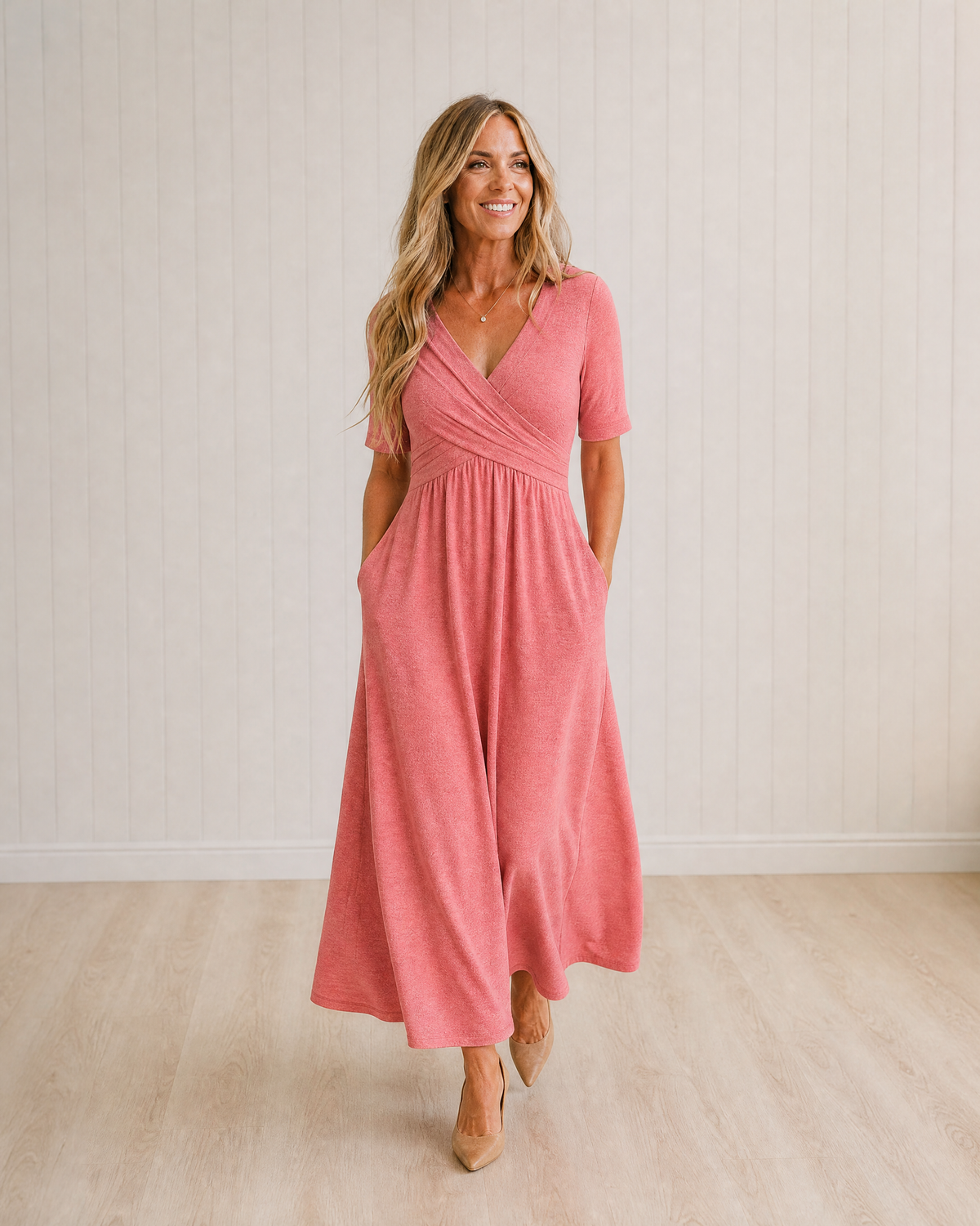 Evelina Wrap V-Neck Cocktail Maxi Dress