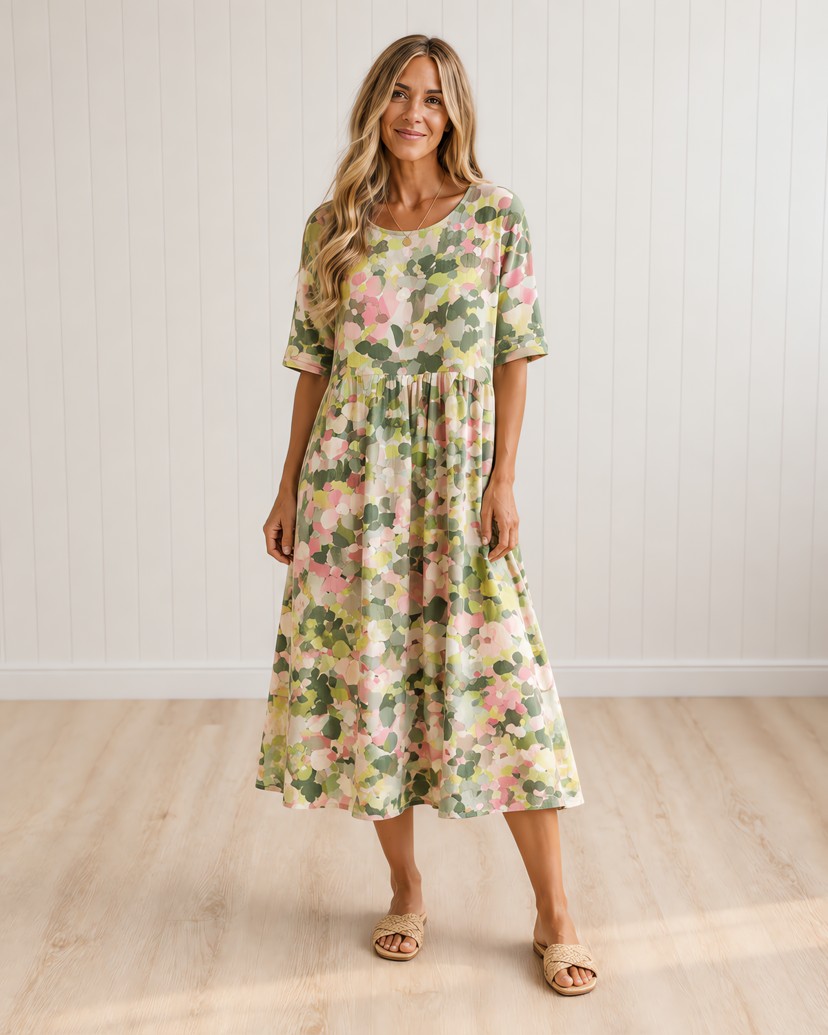 Fleur Loose and Lightweight Floral Midi Dress