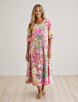 Fleur Loose and Lightweight Floral Midi Dress